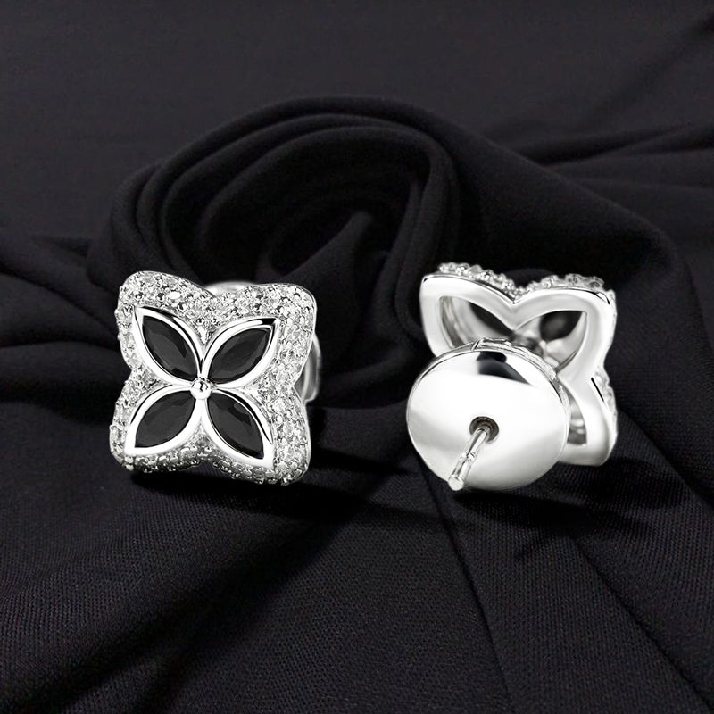EARRINGS TS ICED OUT FOUR LEAF CLOVER EMERALD STUDS