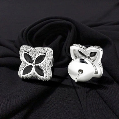 EARRINGS TS ICED OUT FOUR LEAF CLOVER EMERALD STUDS