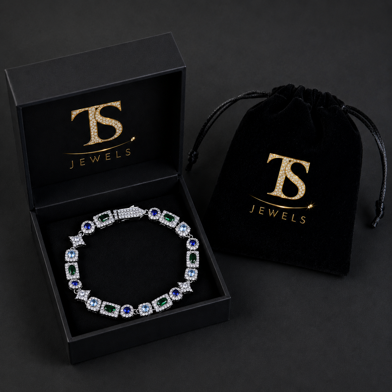 TENNIS BRACELET GREEN & BLUE ICED 6MM 18K GOLD PLATED & SILVER – ICED