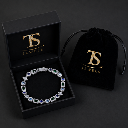 TENNIS BRACELET GREEN & BLUE ICED 6MM 18K GOLD PLATED & SILVER – ICED