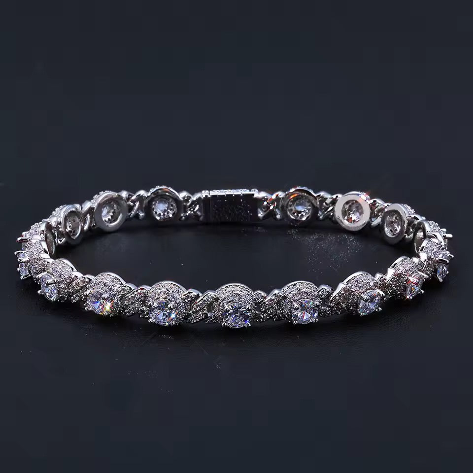 BRACELET ICED DIAMOND WHITE WITH FINISH SILVER 7.5MM