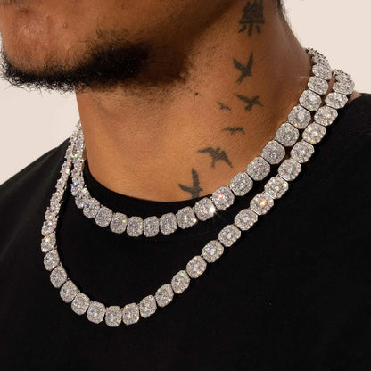 10MM CLUSTERED TENNIS CHAIN – 925 SILVER – TS JEWELS PREMIUM COLLECTION