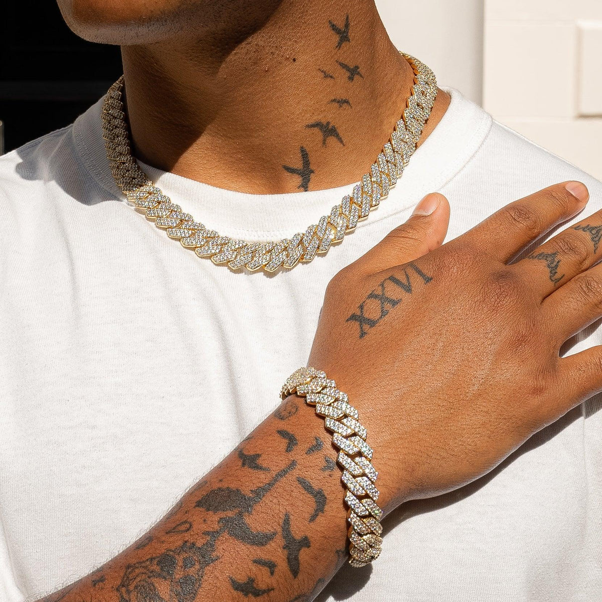 14MM DIAMOND PRONG LINK CHAIN – 18K GOLD PLATED – TS JEWELS