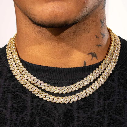 10MM CHAIN DIAMOND PRONG LINK – 18K GOLD PLATED – TS JEWELS
