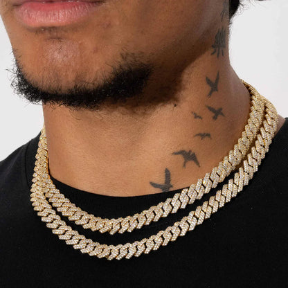 10MM CHAIN DIAMOND PRONG LINK – 18K GOLD PLATED – TS JEWELS