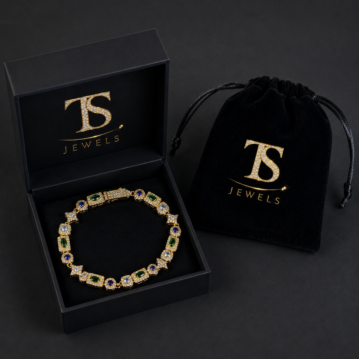 TENNIS BRACELET GREEN & BLUE ICED 6MM 18K GOLD PLATED & SILVER – ICED