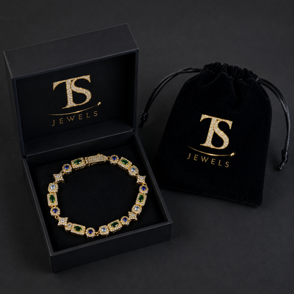 TENNIS BRACELET GREEN & BLUE ICED 6MM 18K GOLD PLATED & SILVER – ICED