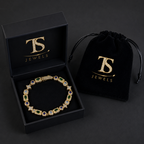 TENNIS BRACELET GREEN & BLUE ICED 6MM 18K GOLD PLATED & SILVER – ICED