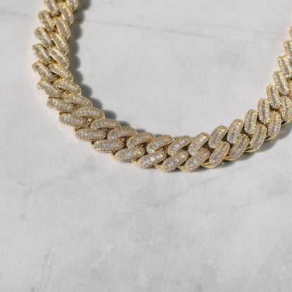 15MM BAGUETTE CUBAN LINK CHAIN – 18K GOLD PLATED