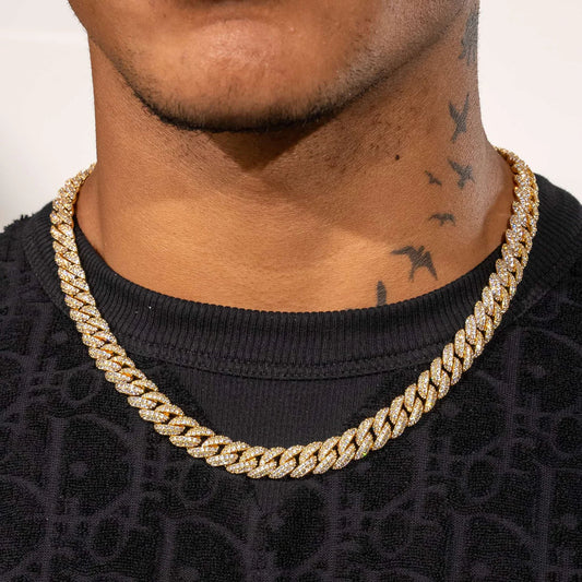 10MM ICED CUBAN LINK CHAIN – 18K GOLD PLATED – TS JEWELS
