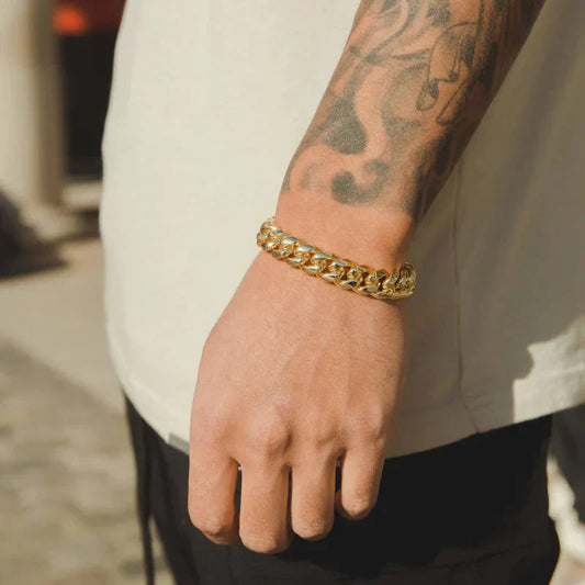 12MM BRACELET CUBAN LINK – 18K GOLD PLATED – TS JEWELS