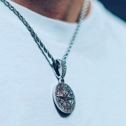 PENDANT ICED COMPASS – 925 SILVER PLATED – TS JEWELS PREMIUM COLLECTION