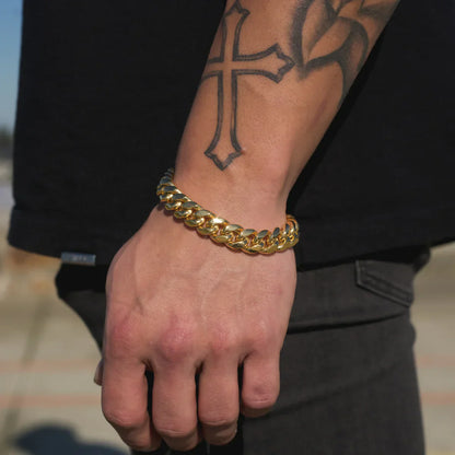 12MM BRACELET CUBAN LINK – 18K GOLD PLATED – TS JEWELS