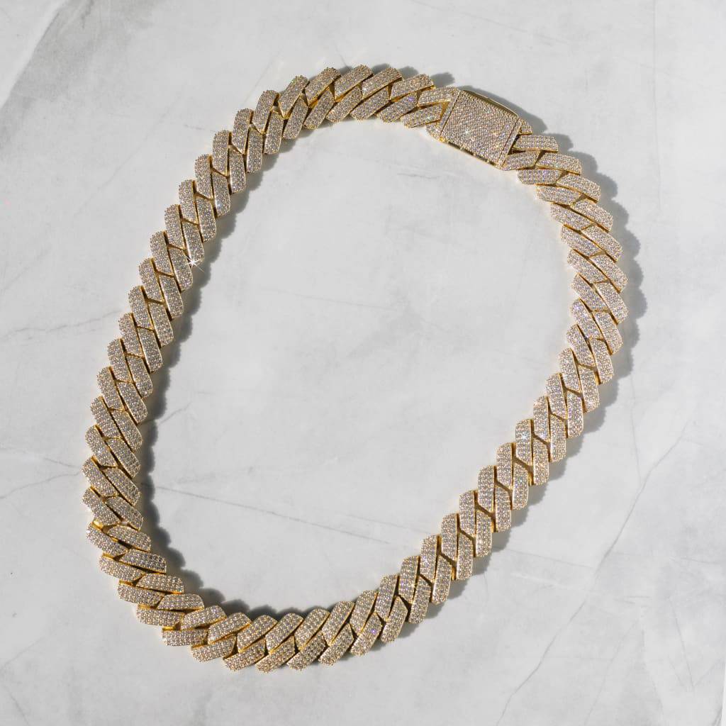 20MM DIAMOND PRONG LINK CHAIN – 18K GOLD PLATED – TS JEWELS