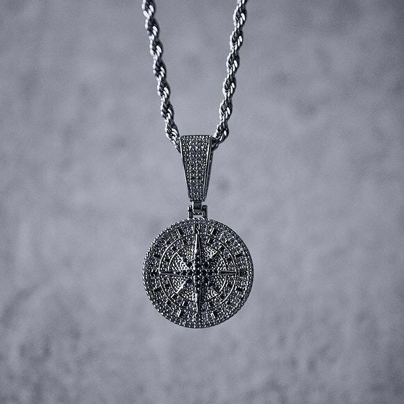 PENDANT ICED COMPASS – 925 SILVER PLATED – TS JEWELS PREMIUM COLLECTION