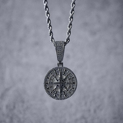 PENDANT ICED COMPASS – 925 SILVER PLATED – TS JEWELS PREMIUM COLLECTION