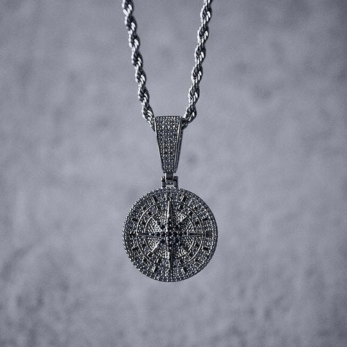 PENDANT ICED COMPASS – 925 SILVER PLATED – TS JEWELS PREMIUM COLLECTION