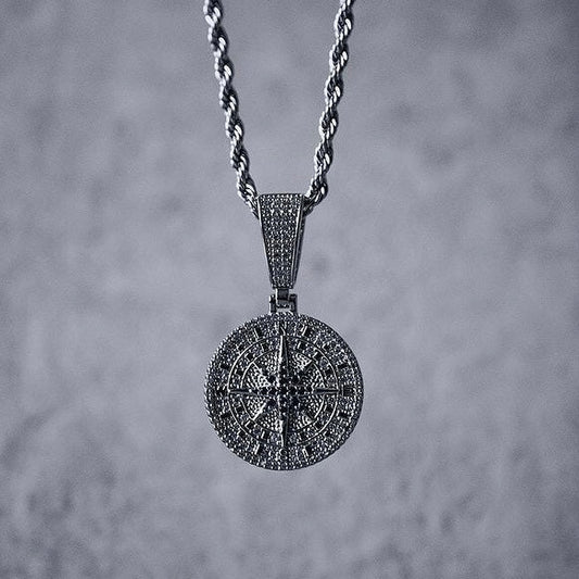 PENDANT ICED COMPASS – 925 SILVER PLATED – TS JEWELS PREMIUM COLLECTION