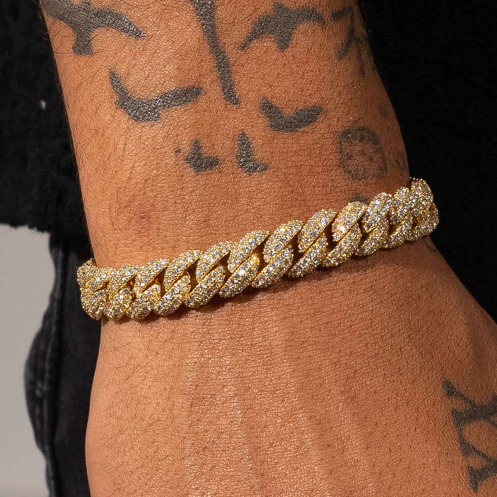 10MM BRACELET ICED CUBAN LINK – 18K GOLD PLATED – TS JEWELS