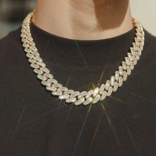 15MM BAGUETTE CUBAN LINK CHAIN – 18K GOLD PLATED