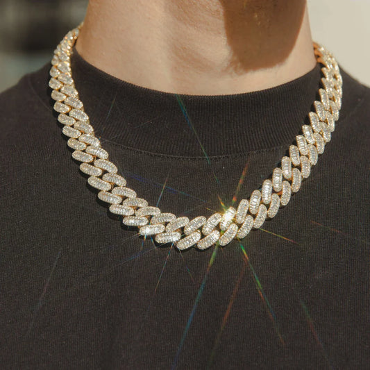 15MM BAGUETTE CUBAN LINK CHAIN – 18K GOLD PLATED