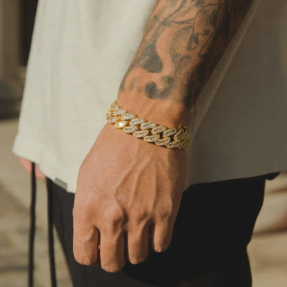 15MM BRACELET BAGUETTE CUBAN LINK – 18K GOLD PLATED