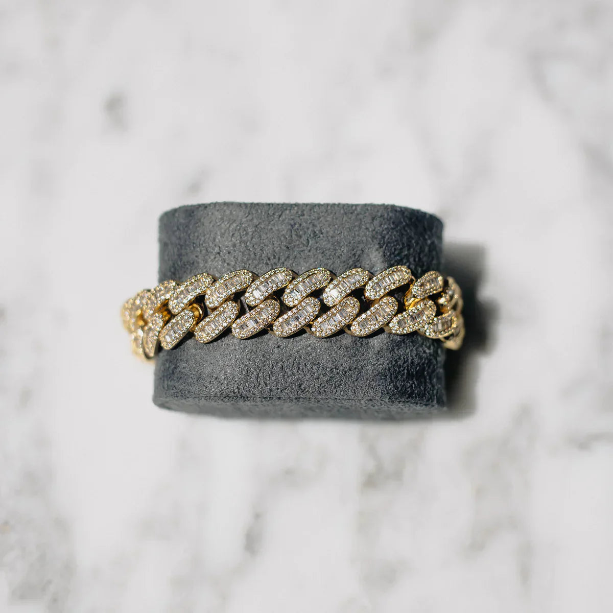 15MM BRACELET BAGUETTE CUBAN LINK – 18K GOLD PLATED