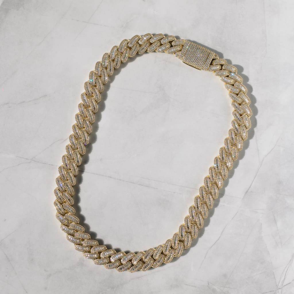 15MM BAGUETTE CUBAN LINK CHAIN – 18K GOLD PLATED