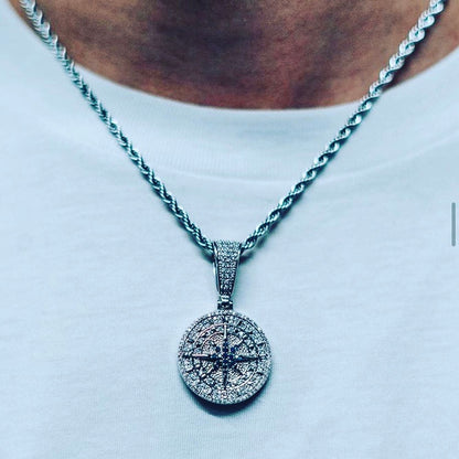 PENDANT ICED COMPASS – 925 SILVER PLATED – TS JEWELS PREMIUM COLLECTION
