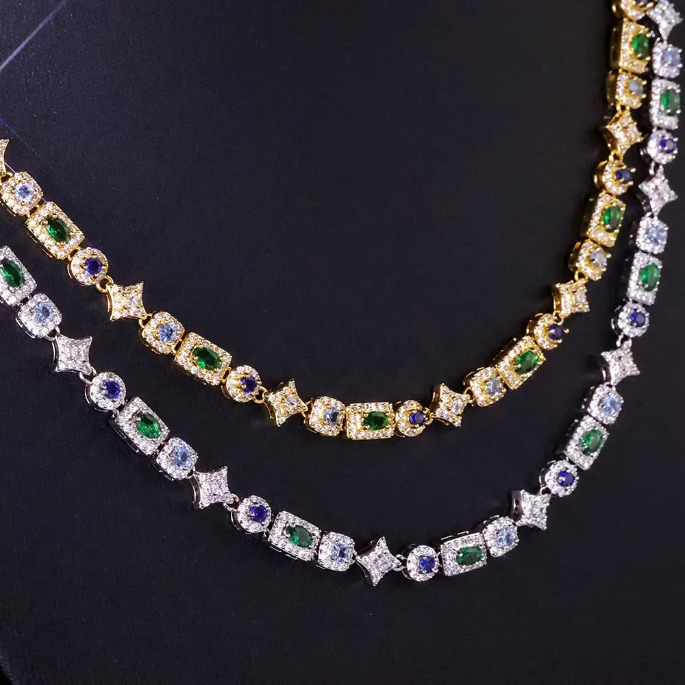 CHAIN + BRACELET TENNIS 6MM RECTANGULAR COLOUR – TS JEWELS