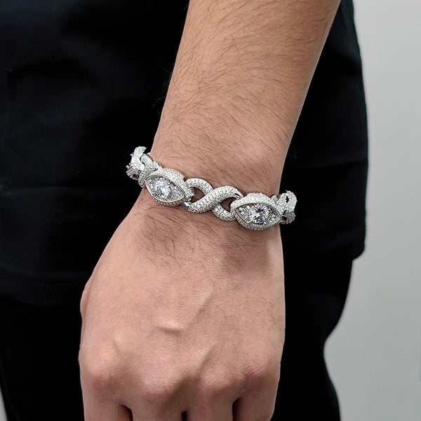 Pavé Greek Eye Infinity Cuban Link Bracelet
