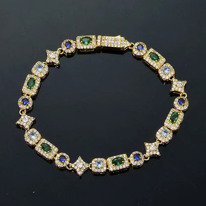 TENNIS BRACELET GREEN & BLUE ICED 6MM 18K GOLD PLATED & SILVER – ICED