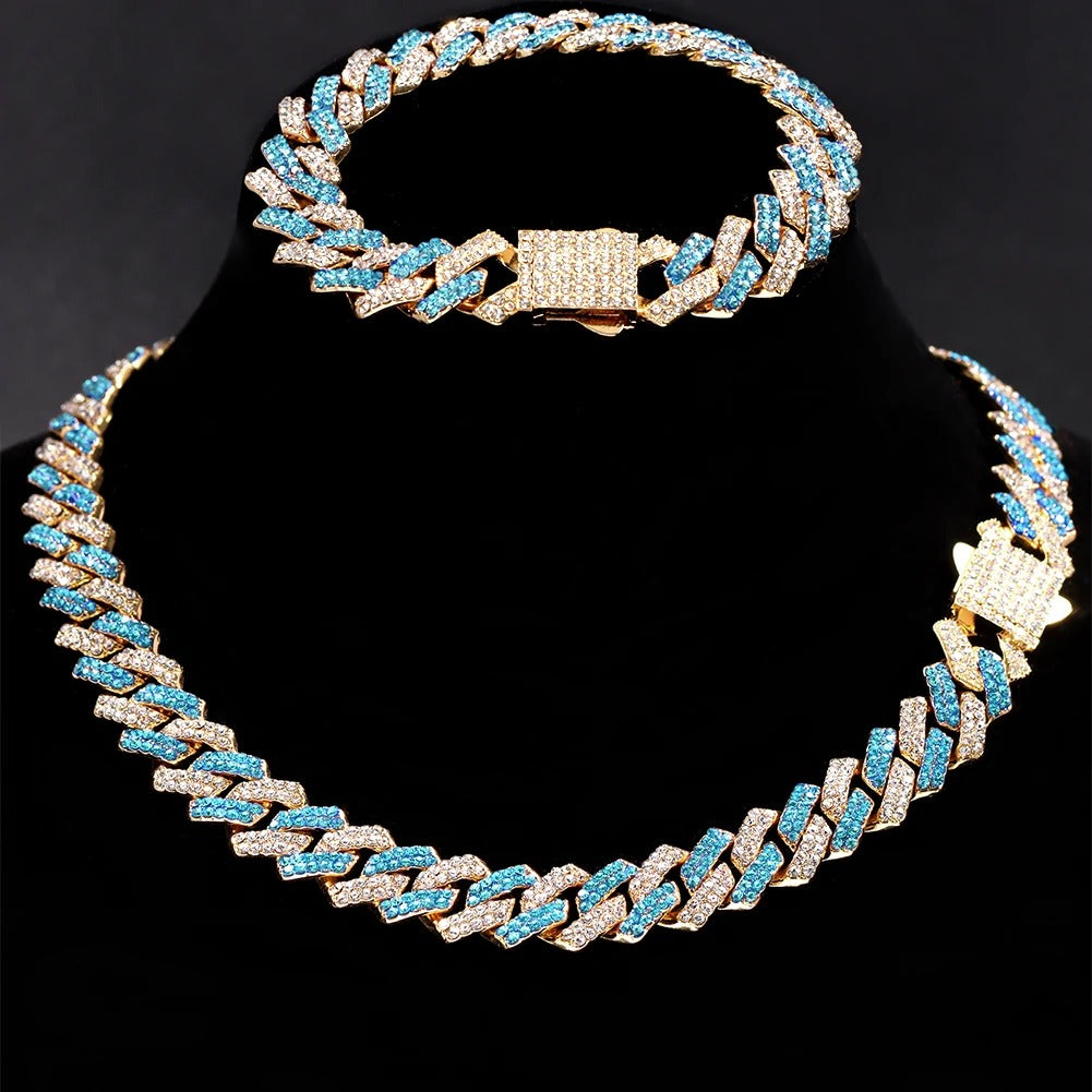 CHAIN + BRACELET CUBAN LINK 14MM BLUE – TS JEWELS PREMIUM COLLECTION