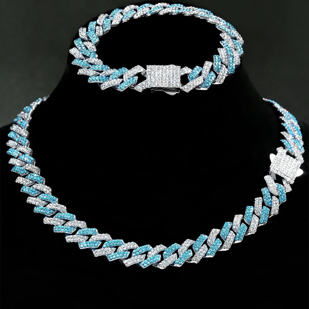 CHAIN + BRACELET CUBAN LINK 14MM BLUE – TS JEWELS PREMIUM COLLECTION